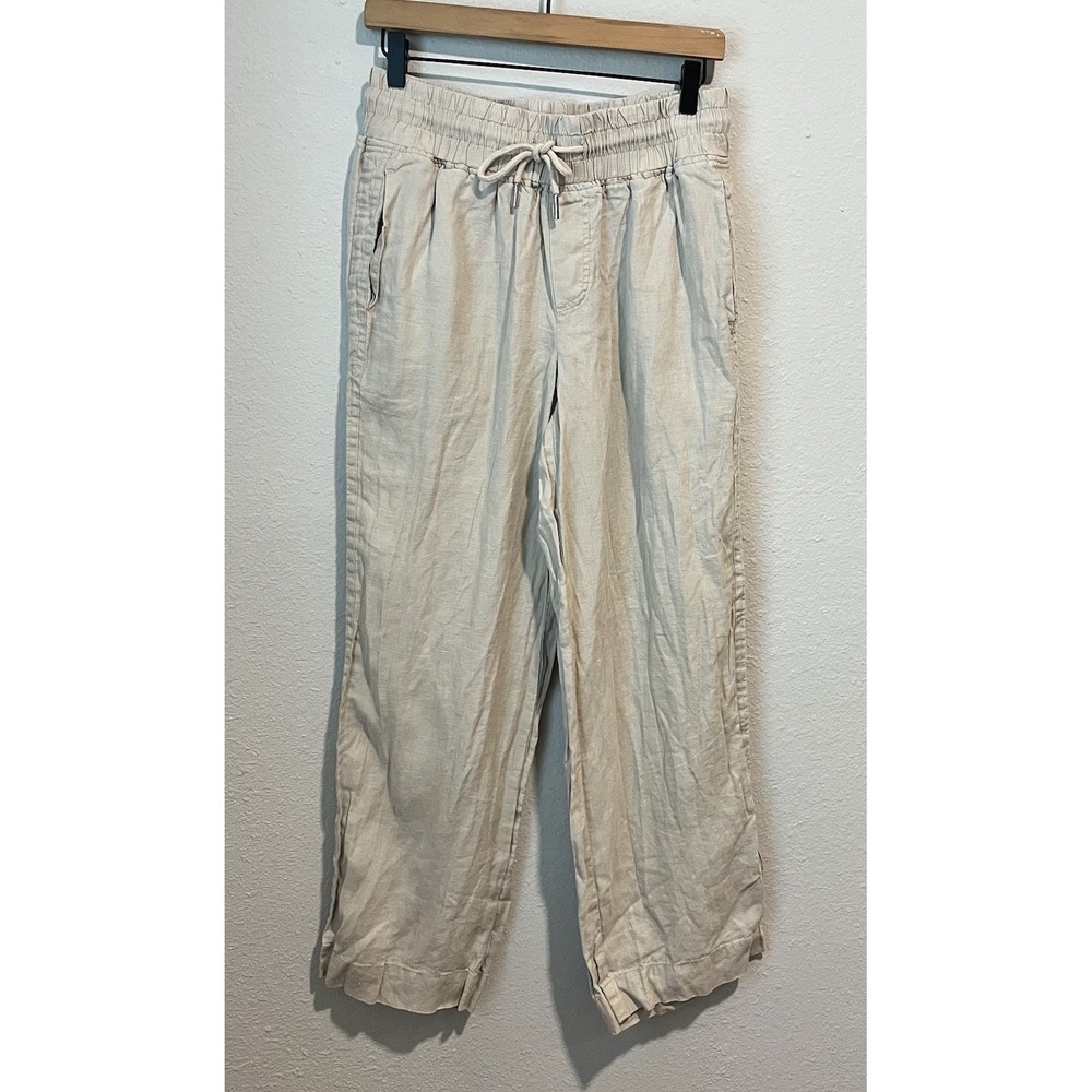Quince European Linen Wide Leg Pants Women's Size M Driftwood Beige Drawstring